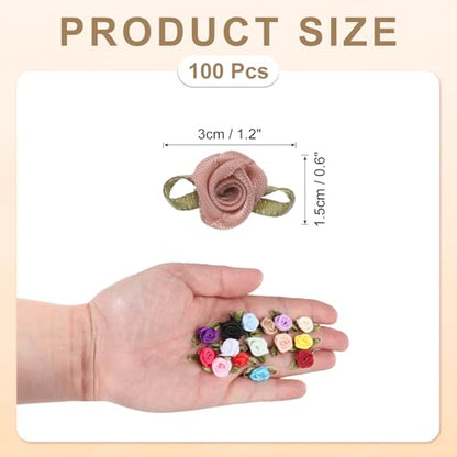 MECCANIXITY 100pcs Nude Pink Ribbon Roses 5/8"x1-3/16" Mini Roses for Crafts Little Satin Bows Roses Artificial Flowers - color: Nude Pink
