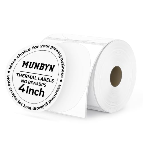 MUNBYN 4 Inch White Circle Thermal Labels for Business, 500 Sheets/1 Roll - color: White, size: 4inch