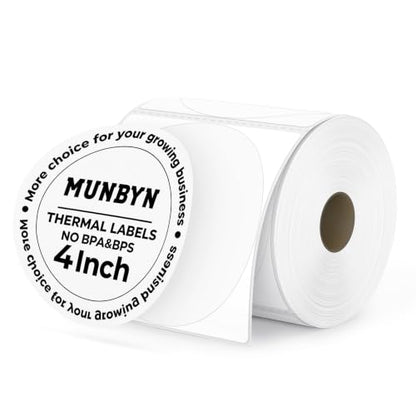 MUNBYN 4 Inch White Circle Thermal Labels for Business, 500 Sheets/1 Roll - color: White, size: 4inch