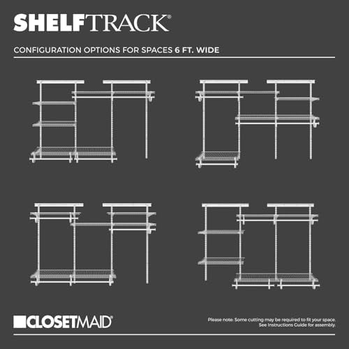 ClosetMaid ShelfTrack Wire Closet Organizer System, Adjustable from 4 to 6 Ft., With Shelves, Clothes Rods, Hardware, Durable Steel, White - color: White, size: 4 ft to 6 ft
