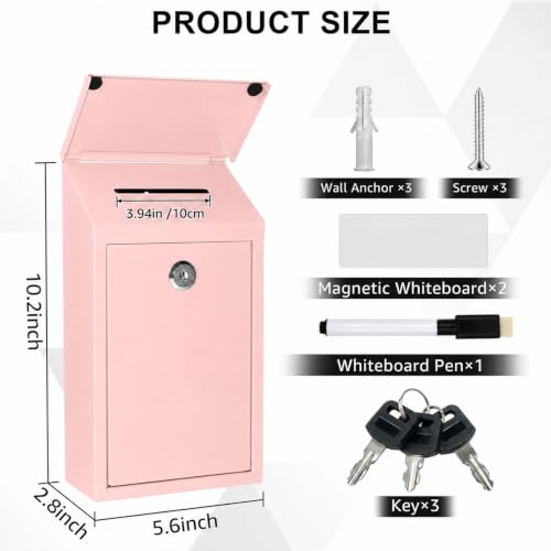 CHONOVO Metal Cash Box 10.2" with 2 Magnetic Whiteboard, Pink - color: Pink