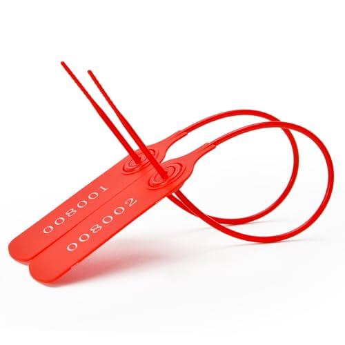 100pcs Numbered Security Seals Tamper Resistant Tags Plastic Lable Sign Safety Zip Ties Self-Locking for Luggage, Bags, Shoes, Shipping, Lock Tag (Red,100pcs) - color: Red, size: 100pcs