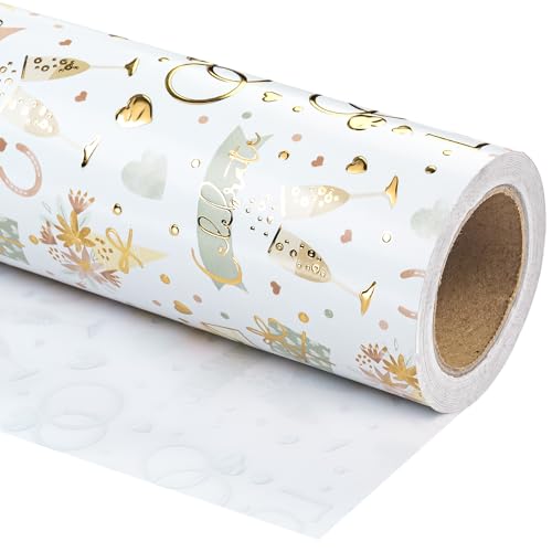 WRAPAHOLIC Wedding Wrapping Paper Roll - Mini Roll - 17 Inch x 16.5 Feet - Luxury and Elegance Wedding Theme with Gold Foil Wrapping Paper Perfect for Bridal Shower, Celebration, Party - color: Wedding Theme, size: 17 inch x 16.5 feet