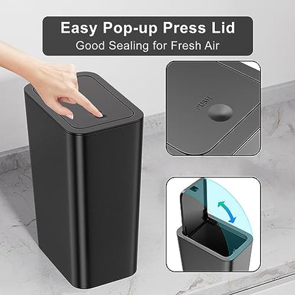 N. NETDOT 3 Pack 10L/2.6 Gal Bathroom Trash Can with Lid, Trash Bin with Press Lid, Small Trash Can/Slim Garbage Cans/Waste Basket for Bathroom,Kitchen,Office,Bedroom - Black,Gray,Off White - color: 2.6gal Black-Gray-Off White