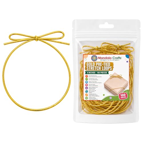 Mandala Crafts 6 Inch Gold Pre-Tied Stretch Loops for Gift Wrapping - color: Gold, size: 6 Inches
