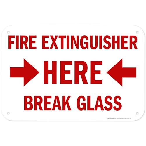 Fire Extinguisher Here Break Glass Sign, (MS-25700) 12x18 Inches, 55 mil thick HDPS (high density polystyrene), Made in USA by My Sign Center - size: 12x18 Polystyrene
