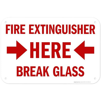Fire Extinguisher Here Break Glass Sign, (MS-25700) 12x18 Inches, 55 mil thick HDPS (high density polystyrene), Made in USA by My Sign Center - size: 12x18 Polystyrene