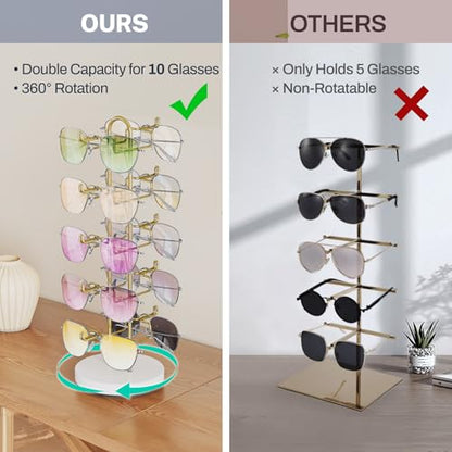 NiHome Rotatable Sunglasses Stand Organizer, Sunglasses Display Rack, Gold - color: Gold