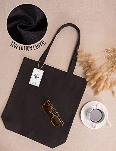 Lily queen Natural Canvas Tote Bags DIY Reusable Shopping Grocery Bag (Black - 6 Pack) - color: Black - 6 Pack