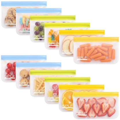 SPLF 12 Pack Dishwasher Safe Reusable Snack Bags - color: Colorful, size: 12 Pack-12 Snack