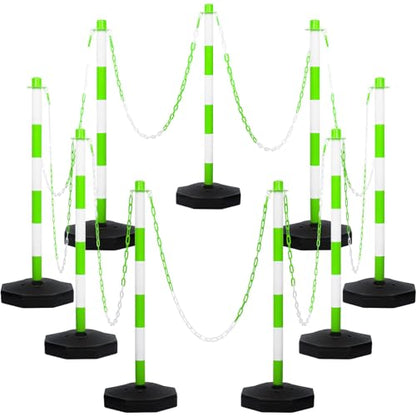 Amylove 9 Packs Traffic Delineator Post Cone with Base, Traffic Cones Safety Cones Caution Cones Plastic Stanchion Chain Safety Barriers with 6.6 Feet Link Chain and S Hooks for Parking Lot (Green) - size: Green