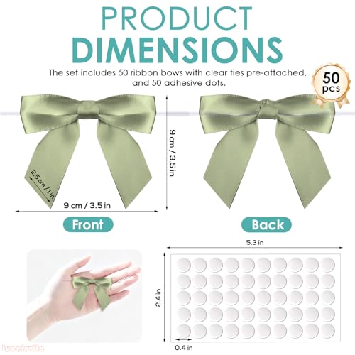 3.5" Sage Green Satin Ribbon Bows (50 Packs) - color: Sage Green, size: 3.5 Inch - 50pcs