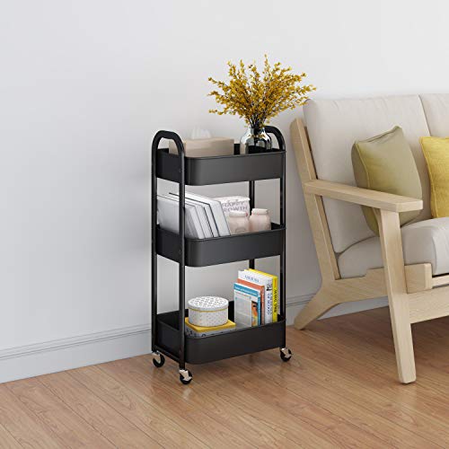 3-Tier Rolling Utility Cart with Caster Wheels Easy Assembly, Black - color: Black, size: 3-Tier Standard Cart