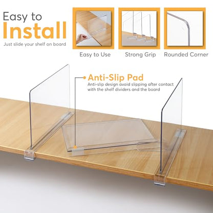 8 Pack Acrylic Shelf Dividers for Closet 11x7.9 Inch – Acrylic Dividers for Shelves Clear Closet Shelf Separators for Purses, Clothes Storage – Vertical Bookshelf Dividers for Bedroom & Kitchen - size: Pack of 8