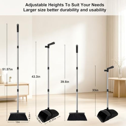 TNELTUEB Broom and Dustpan Set, 51" Long Handle Broom with Built-in Comb - color: Black, size: Standard
