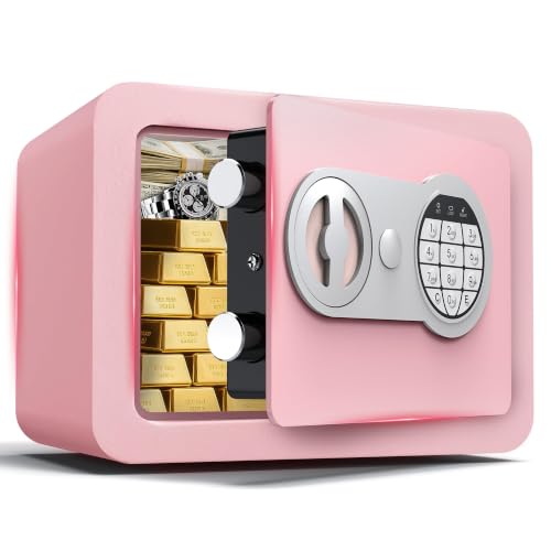 Small Safes for Home Small Safe Box Mini Safe with Coin Slot Personal Safes for Money Cash Documents Kids Safety Box with Digital Keyboard & Sensor Light Caja Fuerte Para Dinero 0.23 Cubic (pink) - color: pink