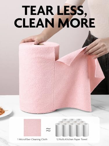 Fantasticlean Microfiber Cleaning Cloth Rolls-150 Sheets,12"x12"(Pink,Grey) - color: Pink and Grey, size: 150 pack