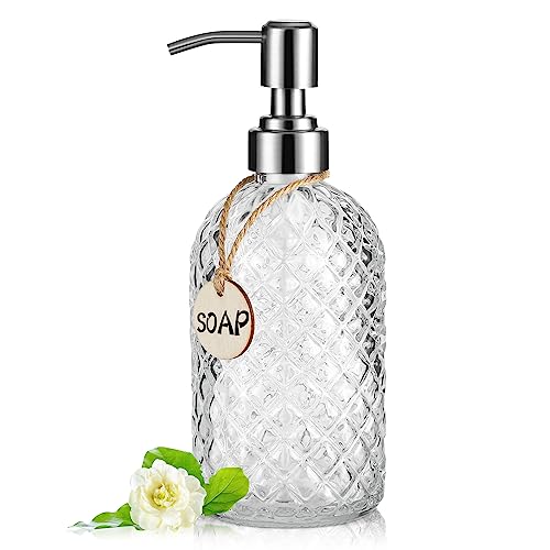MOCLIF 16 OZ Clear Soap Dispenser with 304 Rustproof Stainless Steel Pump Bathroom Kitchen,Refillable Liquid Glass for Hand Soap, Dish Soap, Lotion(Clear) - color: Clear