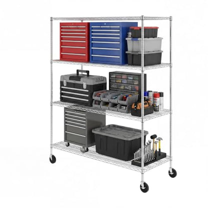 SafeRacks NSF 4-Tier Heavy Duty Steel Wire Rack w/Wheels (24"x60"x72") - color: Silver, size: 24"x60"x72" 4-Tier