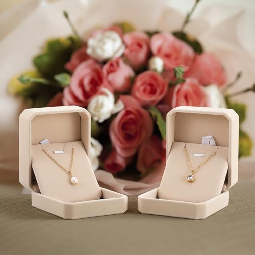 Sureio 24 Pcs Velvet Jewelry Gift Boxes Bulk Beige - color: Beige