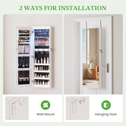 HNEBC Over the Door Organizer, Jewelry Cabinet with Lights,White - color: 21-White
