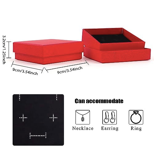 Gift Box Necklace Earring Ring Box Gift Box,12 Pieces Square Cardboard Jewelry Gift Boxes,Cotton Filled Cardboard Paper Jewelry Box Gift Case (3.5x3.5x1.25 Inches) (Red) - color: Red