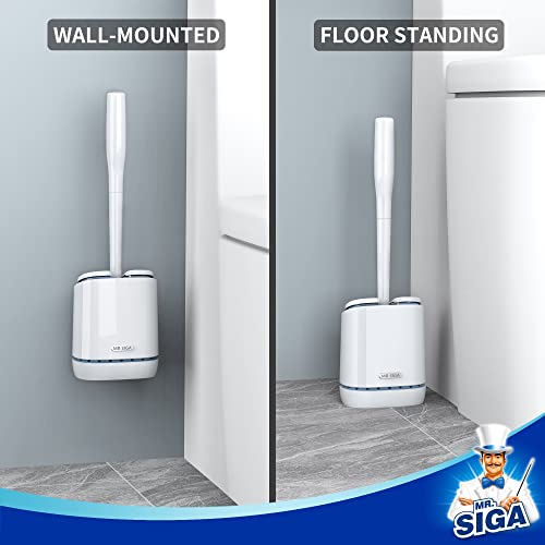 MR.SIGA Toilet Bowl Brush and Holder, Wall Mounted Toilet Brush, White - color: White, size: 4.8"L x 3.1"W x 15.7"H