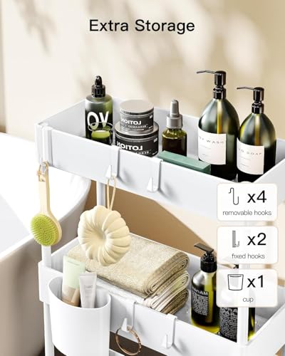 Pipishell 3 Tier Slim Storage Cart with Wheels, Bathroom Cart, White - color: White, size: 3-Tier