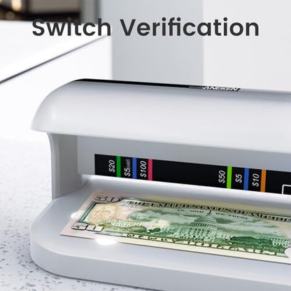 Aneken AL-17 Counterfeit Bill Detector with UV LED Light, Advanced UV Counterfeit Money Detector with Card & ID Detection, Suitable for All Currencies in the World, Silver