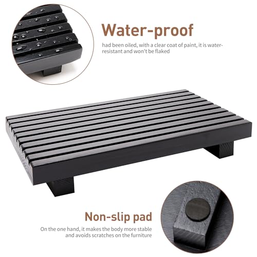 Bathroom Counter Trays Organizer Wooden Display Pedestal Kitchen Soap Dish - color: Black, size: 10x6 inch