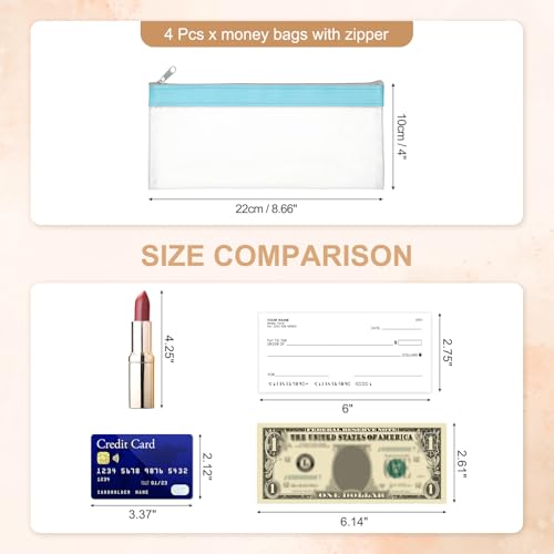 PATIKIL 8.7x3.9 Inch Money Bags with Zipper, 4 Pcs Clear PVC Cash Deposit Bank Pouch Envelopes Makeup Bag Check Wallet for Coin Cosmetics Bill, Sky Blue - color: Sky Blue