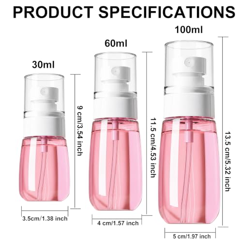3 Pack Continuous Spray Bottle Atomizing Mister for Hair,Plants,Cleaning,Travel Fine Mist Water Spray Bottles for Styling,Refillable Empty Spray Bottles,Translucent Pink(30ml+60ml+100ml) - color: I