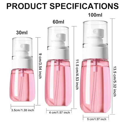 3 Pack Continuous Spray Bottle Atomizing Mister for Hair,Plants,Cleaning,Travel Fine Mist Water Spray Bottles for Styling,Refillable Empty Spray Bottles,Translucent Pink(30ml+60ml+100ml) - color: I