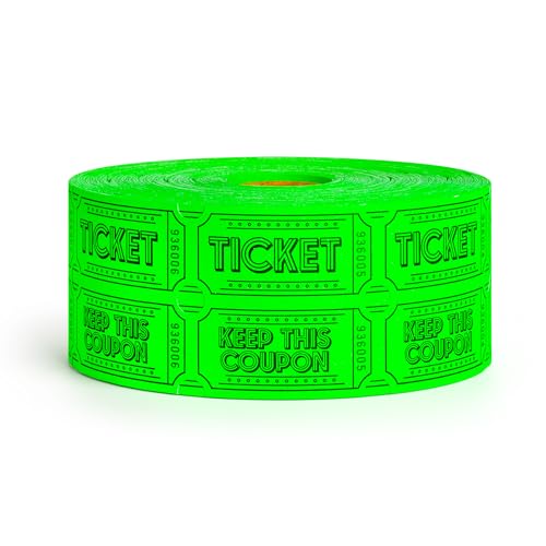 1000 Raffle Tickets for Events Double Roll - color: Fluorescent Green
