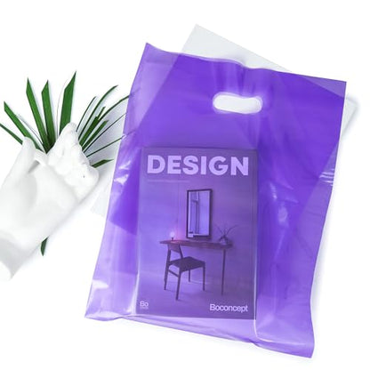 Choice Marts 100 Purple Plastic Bags With Handles 12x15 Merchandise Bags - color: Purple