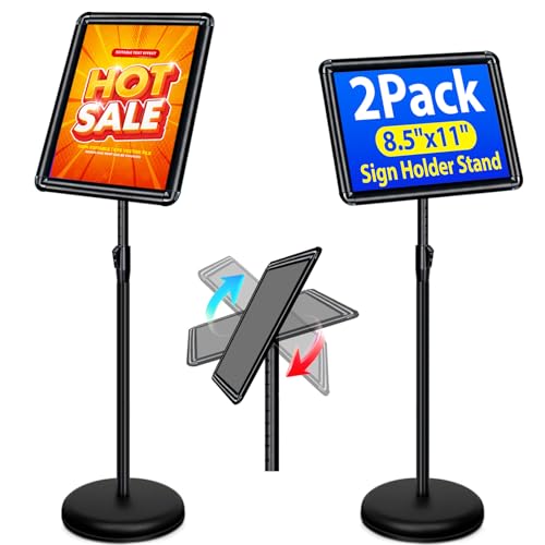 2Pack 8.5x11 Sign Stand - Adjustable Floor Standing Sign Holder - color: Black, size: 8.5"x11"-2Pack
