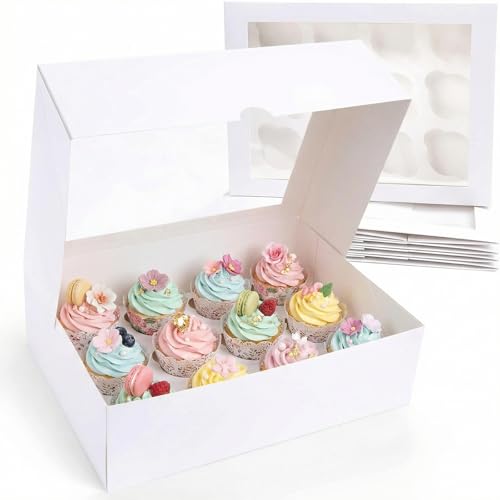 VGOODALL 12 Count Cupcake Boxes, 6 PCS Cupcake Container with Window - color: Snowy White