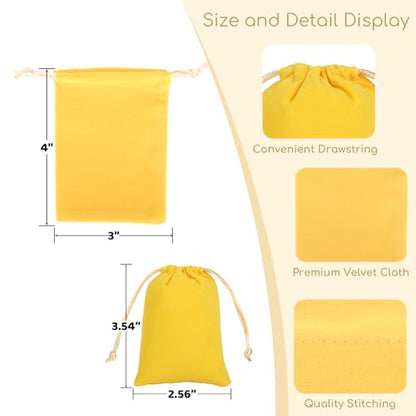 Tapleap 12Pcs Small Dice Bags, 3x4” Yellow Velvet Drawstring Jewelry Pouch - color: Yellow, size: 3x4in