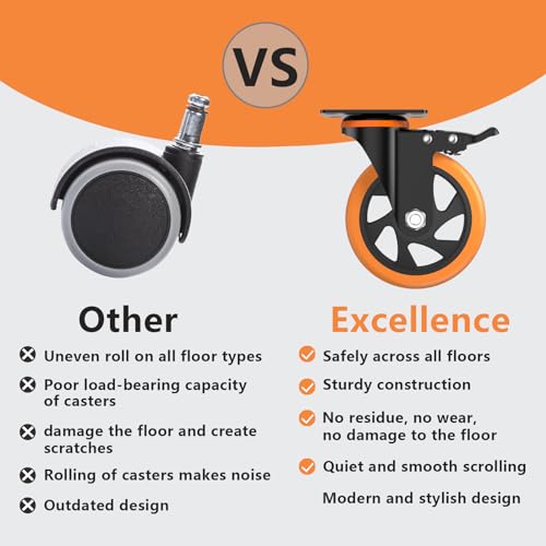 4 Inch Caster Wheels,Orange Casters Set of 4, Heavy Duty Casters with Brake 2200 Lbs, Locking Industrial Swivel Top Plate Casters Wheels for Furniture and Workbench Cart(Two Hardware Kits Include) - style: Orange