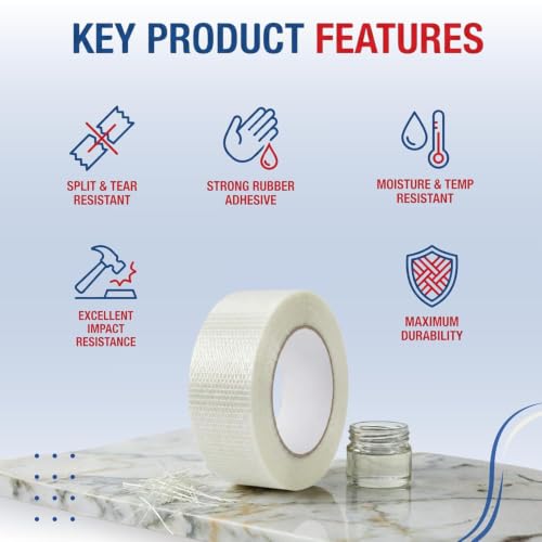 Filament Tape Bi-Directional Cross Weave, Fiberglass Reinforced Strapping Tape, Heavy Duty Industrial Packing & Palletizing, Strong Adhesive Shipping Tape 3" x 60 Yards, 2 Rolls