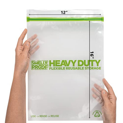 REUSABLE STORAGE BAGS BUNDLE by Smelly Proof - Heavy Duty 5mil, USA Made NO PEVA & BPA FREE Dishwasher-Safe Triple Zip Clear Flat Design - 5 Gallon & 5 Quart Sizes Combo Pack
