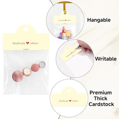 joycraft 100Pcs Yellow Packaging for Small Business, Jewelry Package Supplies with Clear Bags, Jewelry Display Bags for Selling, Craft Packaging Set for Bracelets, Key Chains, Earring, Necklace. - color: Yellow