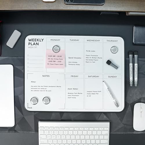 Double Sided Weekly Dry Erase Board with Stand 16"x12", to-do List White Board Calendar Dry Erase, Desktop Whiteboard Calendar, Schedule Board, Message Board, Menu Board for Home Office