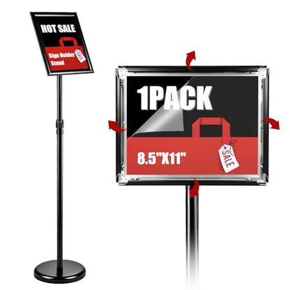 1Pack Sign Holder Stand-8.5x11 inch，Adjustable Sign Stands For Display，Heavy Duty Floor Standing Sign Holder Stand Aluminum for Retail Store，Museum，Volunteer Cctivities（Black） - size: 8.5*11inches（1Pack）
