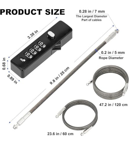 3 Interchangeable Cable Combination Lock, 904EC, Gun-Grey - color: Gun-Grey, size: 904EC-9"/23.6"/47.2"