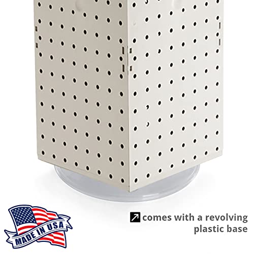 Azar Displays 703385-WHT-4W24, Four-Sided Revolving 8"W x 20"H Pegboard Counter Display w/ 24 Hooks- 4” Length, White - color: White, style: Pegboard + Hooks