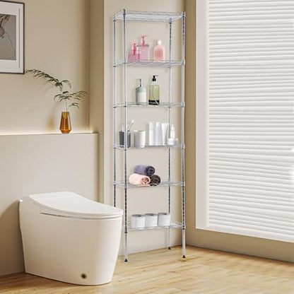BestOffice | 6-Tier Wire Shelf | 17" x 12" x 64" | Chrome - color: Chrome, size: 17"D x 12"W x 64"H