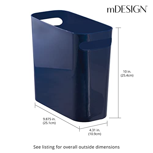 mDesign Plastic Small Trash Can, 1.5 Gallon/5.7-Liter Wastebasket, Narrow Garbage Bin with Handles for Bathroom, Laundry, Home Office - Holds Waste, Recycling, 10" High, Aura Collection, Navy Blue - color: Navy