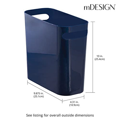 mDesign Plastic Small Trash Can, 1.5 Gallon/5.7-Liter Wastebasket, Narrow Garbage Bin with Handles for Bathroom, Laundry, Home Office - Holds Waste, Recycling, 10" High, Aura Collection, Navy Blue - color: Navy
