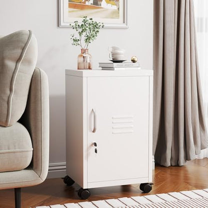pozdeg 24.4" H White Lockable Rolling Metal Storage Locker - color: White, size: 11.8"D x 13.8"W x 24.4"H